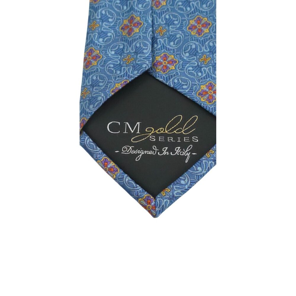 CM Gold Series Blue Floral Pattern Silk Tie Designed In Italy - Picture 4 of 6